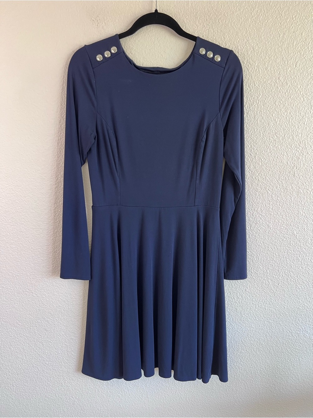 White House Black Market Women's Fit and Flare Navy Knee Length Dress